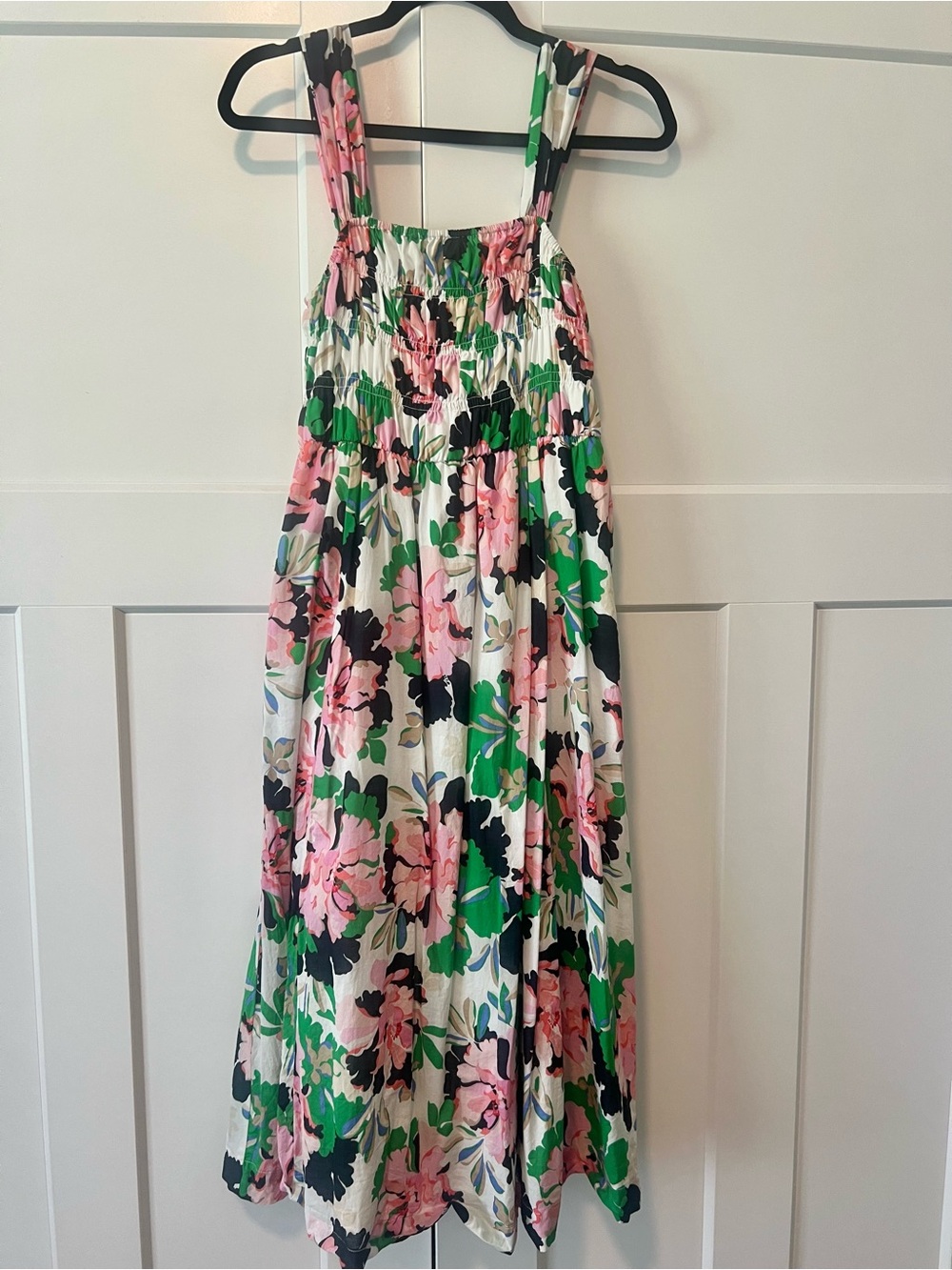 Women’s Tommy Hilfiger White Floral Smocked Midi Dress with Pink & Green (Multi)